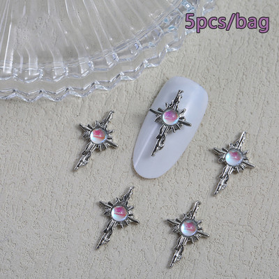 5gab 3D sakausējuma nagu piekariņi Dekorācijas Cross Star Aksesuāri Glitter Rhinestone nagu daļas Nagu mākslas materiāli Izejmateriāli