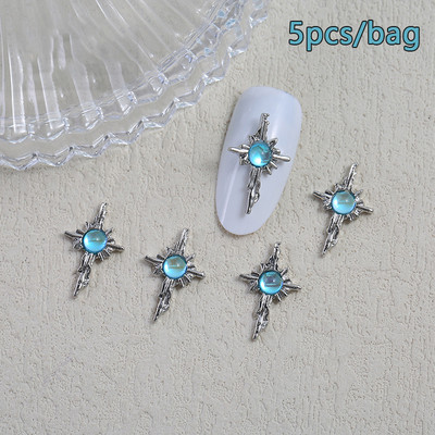 5gab 3D sakausējuma nagu piekariņi Dekorācijas Cross Star Aksesuāri Glitter Rhinestone nagu daļas Nagu mākslas materiāli Izejmateriāli