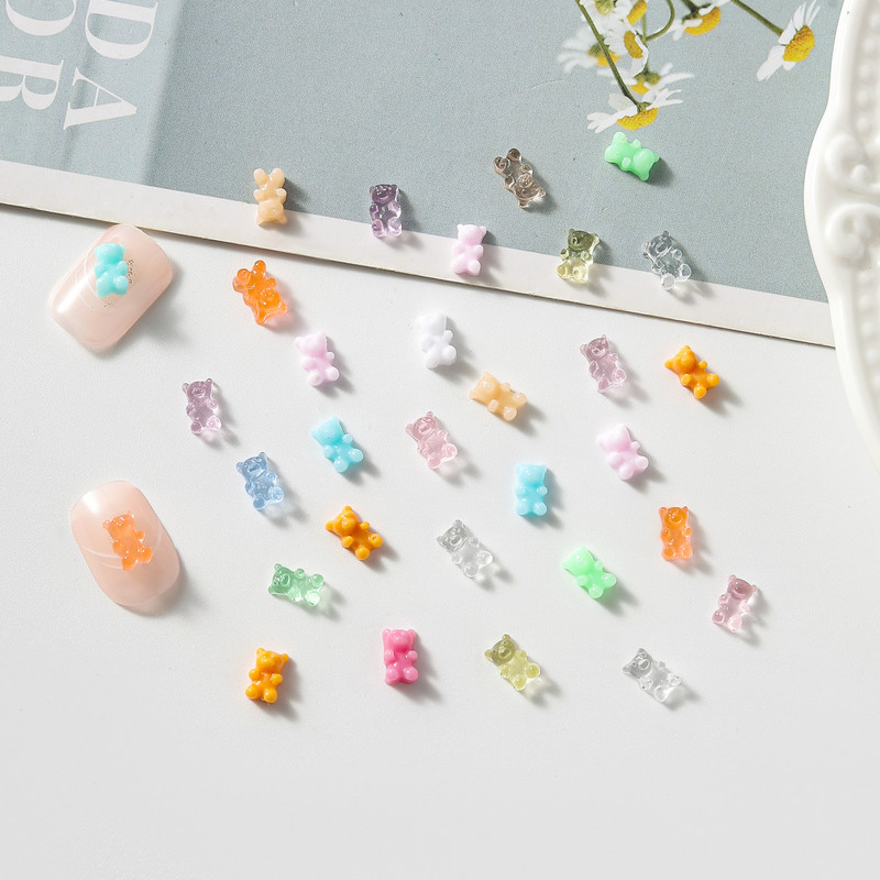 100Gb Cute Bear Mini Resin Cartoon Cabochon Ornament Juvelierizstrādājumu piekariņi Nagu dekorēšana Plakana manikīra daļas Nagu piekariņi