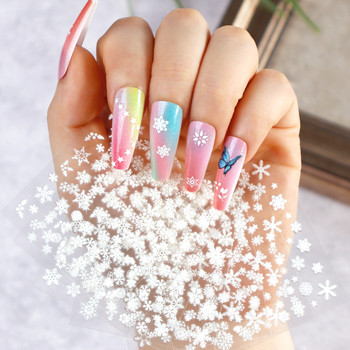 30 листа Коледни стикери за нокти Самозалепващи се 3D бели снежинки Ваденки за нокти Коледни принадлежности за нокти Плъзгачи за коледен маникюр