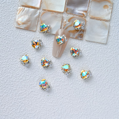 10 gab. 3D spīdīgi pāļu urbji nagu dārgakmens Rhinestones balti mirdzoši grezni kristāla dimanti nagu mākslas dekori DIY rotaslietas manikīrs