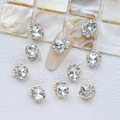 10 gab. 3D spīdīgi pāļu urbji nagu dārgakmens Rhinestones balti mirdzoši grezni kristāla dimanti nagu mākslas dekori DIY rotaslietas manikīrs