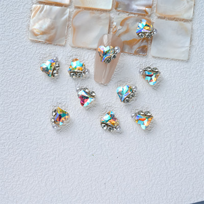 10 gab. 3D spīdīgi pāļu urbji nagu dārgakmens Rhinestones balti mirdzoši grezni kristāla dimanti nagu mākslas dekori DIY rotaslietas manikīrs