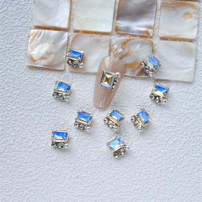 10 gab. 3D spīdīgi pāļu urbji nagu dārgakmens Rhinestones balti mirdzoši grezni kristāla dimanti nagu mākslas dekori DIY rotaslietas manikīrs