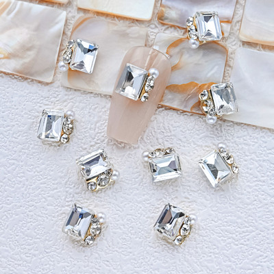 10 gab. 3D spīdīgi pāļu urbji nagu dārgakmens Rhinestones balti mirdzoši grezni kristāla dimanti nagu mākslas dekori DIY rotaslietas manikīrs