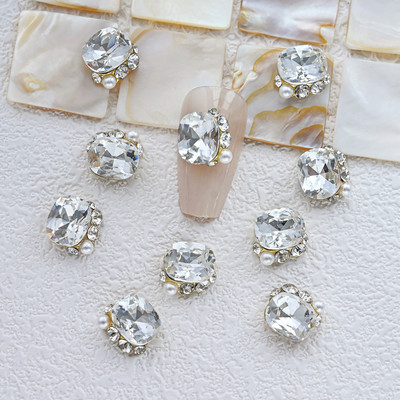 10 gab. 3D spīdīgi pāļu urbji nagu dārgakmens Rhinestones balti mirdzoši grezni kristāla dimanti nagu mākslas dekori DIY rotaslietas manikīrs