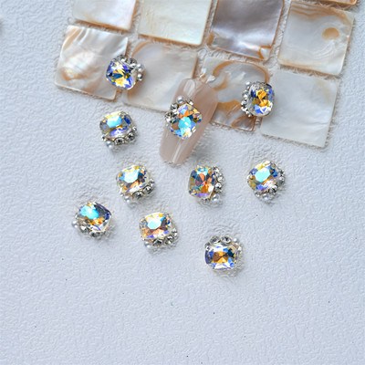 10 gab. 3D spīdīgi pāļu urbji nagu dārgakmens Rhinestones balti mirdzoši grezni kristāla dimanti nagu mākslas dekori DIY rotaslietas manikīrs