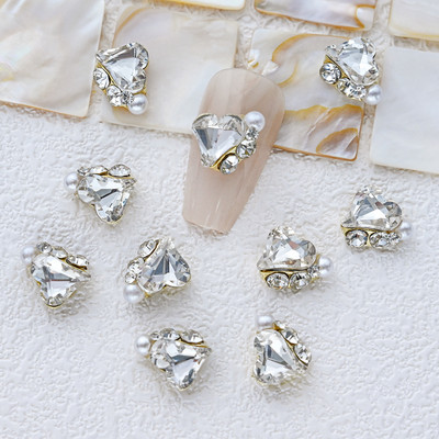 10 gab. 3D spīdīgi pāļu urbji nagu dārgakmens Rhinestones balti mirdzoši grezni kristāla dimanti nagu mākslas dekori DIY rotaslietas manikīrs