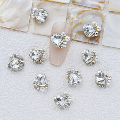 10 gab. 3D spīdīgi pāļu urbji nagu dārgakmens Rhinestones balti mirdzoši grezni kristāla dimanti nagu mākslas dekori DIY rotaslietas manikīrs