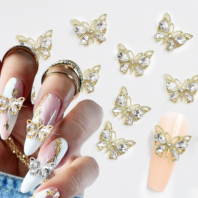 10gab Zelta Sudraba Metāls Spīdīgs Tauriņš Zvaigzne nagu piekariņi sakausējuma rotaslietas Nagu Rhinestones 3D nagu daļas Art Decoration Aksesuāri