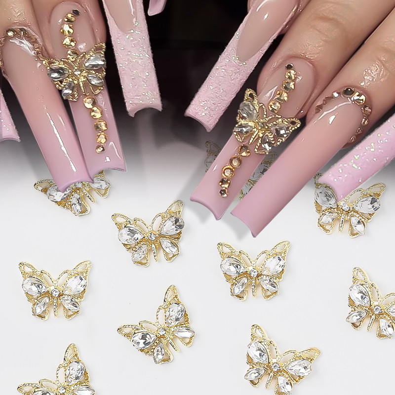 10gab Zelta Sudraba Metāls Spīdīgs Tauriņš Zvaigzne nagu piekariņi sakausējuma rotaslietas Nagu Rhinestones 3D nagu daļas Art Decoration Aksesuāri