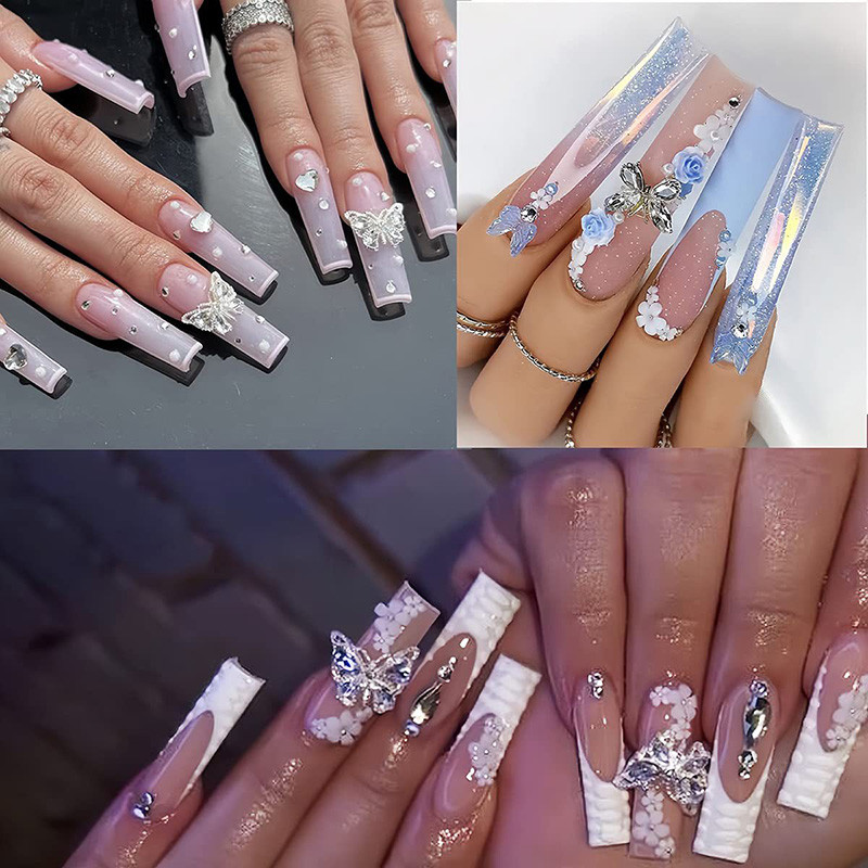 10gab Zelta Sudraba Metāls Spīdīgs Tauriņš Zvaigzne nagu piekariņi sakausējuma rotaslietas Nagu Rhinestones 3D nagu daļas Art Decoration Aksesuāri