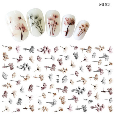 Ziedu sērijas nagu ūdens uzlīmes uzlīmes Sakura margrietiņa lavandas ziedu raksta pārneses uzlīme manikīrs nagu mākslas dekors