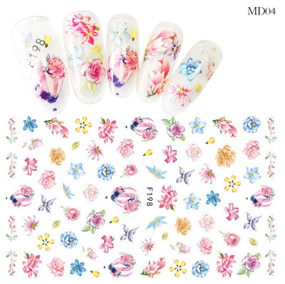 Ziedu sērijas nagu ūdens uzlīmes uzlīmes Sakura margrietiņa lavandas ziedu raksta pārneses uzlīme manikīrs nagu mākslas dekors