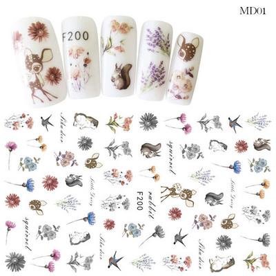 Ziedu sērijas nagu ūdens uzlīmes uzlīmes Sakura margrietiņa lavandas ziedu raksta pārneses uzlīme manikīrs nagu mākslas dekors