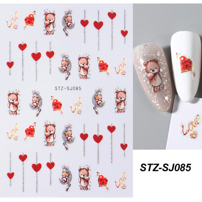Love Heart Design Golden Wave Line 3D Nagu uzlīmes Y2K Adhesive Decals Sarkans Rozā Valentīna Nail Art Dekorācijas Slīdņi Manikīrs