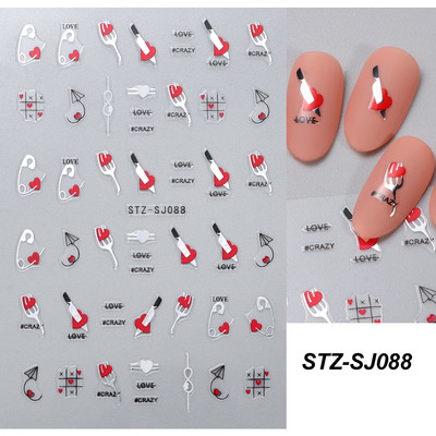 Love Heart Design Golden Wave Line 3D Nagu uzlīmes Y2K Adhesive Decals Sarkans Rozā Valentīna Nail Art Dekorācijas Slīdņi Manikīrs