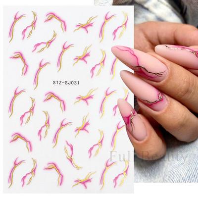 Love Heart Design Golden Wave Line 3D Nagu uzlīmes Y2K Adhesive Decals Sarkans Rozā Valentīna Nail Art Dekorācijas Slīdņi Manikīrs