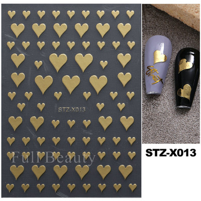 Love Heart Design Golden Wave Line 3D Nagu uzlīmes Y2K Adhesive Decals Sarkans Rozā Valentīna Nail Art Dekorācijas Slīdņi Manikīrs