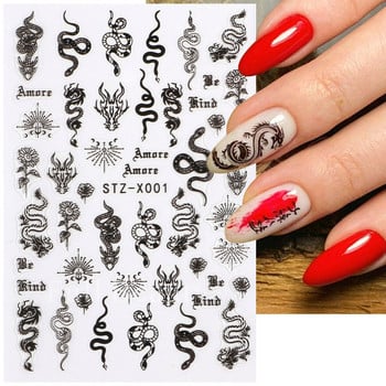 3D Черна змия Дракон Стикери за нокти Животни Пеперуди Цветя Стикери за изкуство за нокти Лепило Плъзгач Аксесоари за пролетен маникюр STZ-X001