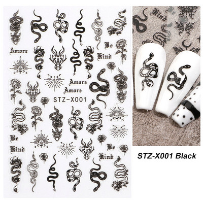 3D crna zmija zmaj naljepnice za nokte životinje leptir cvijet naljepnice za nokte ljepljivi klizač proljetni dodaci za manikuru STZ-X001