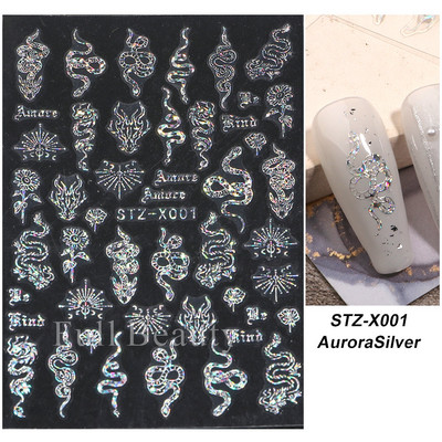 3D crna zmija zmaj naljepnice za nokte životinje leptir cvijet naljepnice za nokte ljepljivi klizač proljetni dodaci za manikuru STZ-X001