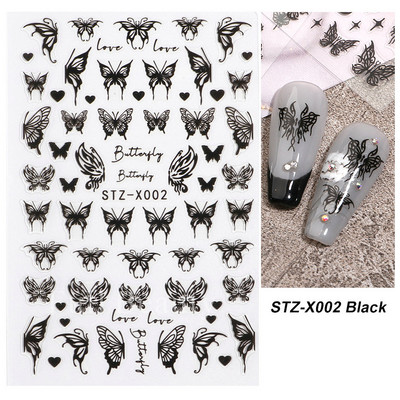 3D crna zmija zmaj naljepnice za nokte životinje leptir cvijet naljepnice za nokte ljepljivi klizač proljetni dodaci za manikuru STZ-X001
