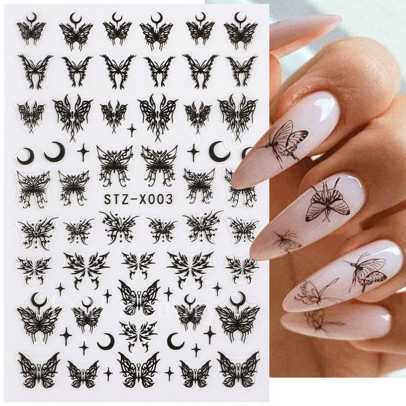 3D crna zmija zmaj naljepnice za nokte životinje leptir cvijet naljepnice za nokte ljepljivi klizač proljetni dodaci za manikuru STZ-X001