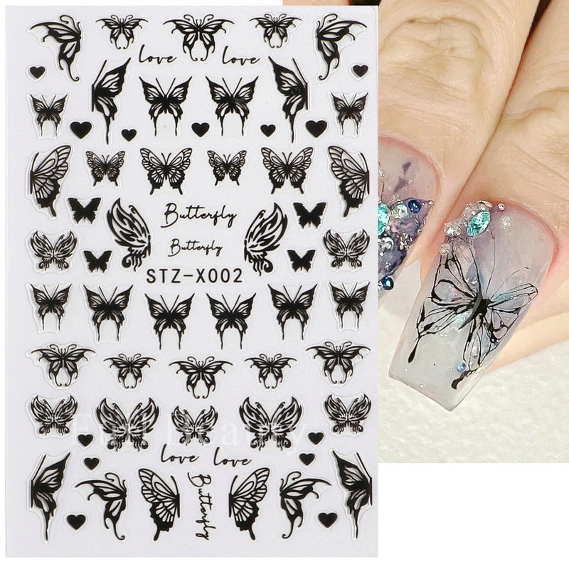 3D crna zmija zmaj naljepnice za nokte životinje leptir cvijet naljepnice za nokte ljepljivi klizač proljetni dodaci za manikuru STZ-X001