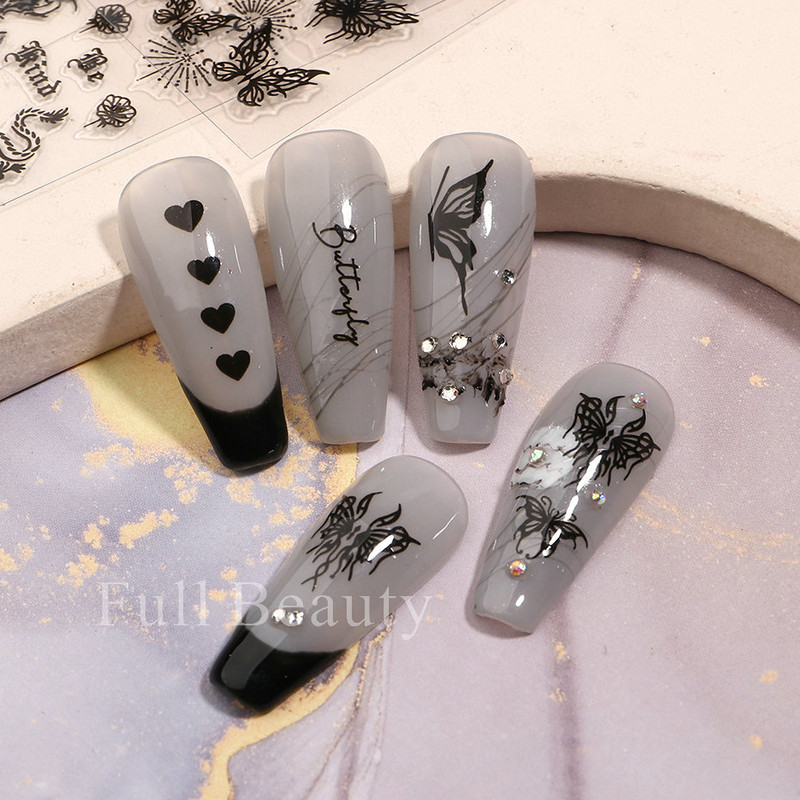 3D crna zmija zmaj naljepnice za nokte životinje leptir cvijet naljepnice za nokte ljepljivi klizač proljetni dodaci za manikuru STZ-X001