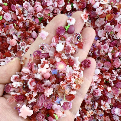 50 gab. Nejauši sajaukti sveķu nagu mākslas piekariņi, tumsā mirdzoši Bow Love Bear, dažādi nagu mākslas dekoratīvie aksesuāri nagu kristāls, DIY