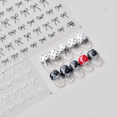 1gab 3D plānas melnbaltas mazas bantītes lentes bantes nagu uzlīmes Augstas kvalitātes līmējošās uzlīmes nagu mākslas apdare T-3604