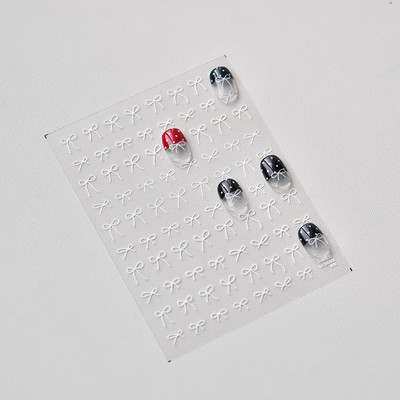 1gab 3D plānas melnbaltas mazas bantītes lentes bantes nagu uzlīmes Augstas kvalitātes līmējošās uzlīmes nagu mākslas apdare T-3604