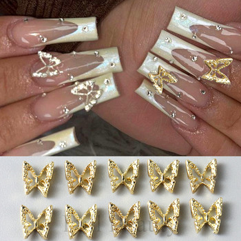 10 τεμ./συσκευασία Γούρια νυχιών σε σχήμα πεταλούδας 3D χρυσές ασημένιες πεταλούδες Rhinestone Zircon Jewelry DIY Αξεσουάρ διακόσμησης νυχιών
