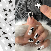 3D zvaigzne, melns, balts, piekariņi, nagu mākslas uzlīme Zelta Saules Mēness Sirds Slīdnis Pašlīmējošs Y2k Mode Nail Decal Dekorācijas manikīrs