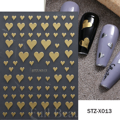 3D zvaigzne, melns, balts, piekariņi, nagu mākslas uzlīme Zelta Saules Mēness Sirds Slīdnis Pašlīmējošs Y2k Mode Nail Decal Dekorācijas manikīrs