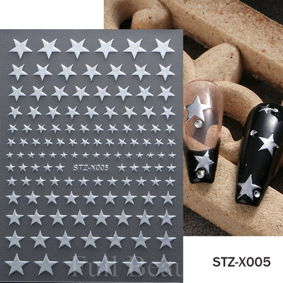 3D zvaigzne, melns, balts, piekariņi, nagu mākslas uzlīme Zelta Saules Mēness Sirds Slīdnis Pašlīmējošs Y2k Mode Nail Decal Dekorācijas manikīrs