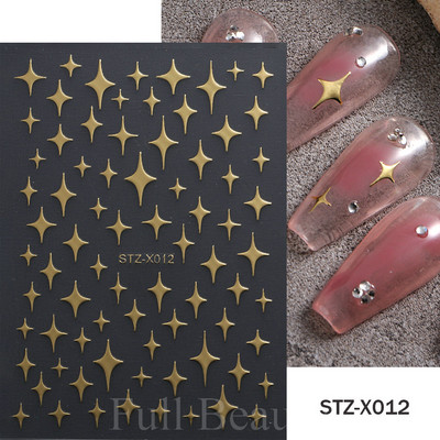 3D zvaigzne, melns, balts, piekariņi, nagu mākslas uzlīme Zelta Saules Mēness Sirds Slīdnis Pašlīmējošs Y2k Mode Nail Decal Dekorācijas manikīrs