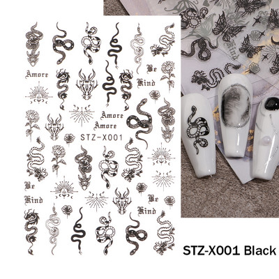 3D zvaigzne, melns, balts, piekariņi, nagu mākslas uzlīme Zelta Saules Mēness Sirds Slīdnis Pašlīmējošs Y2k Mode Nail Decal Dekorācijas manikīrs