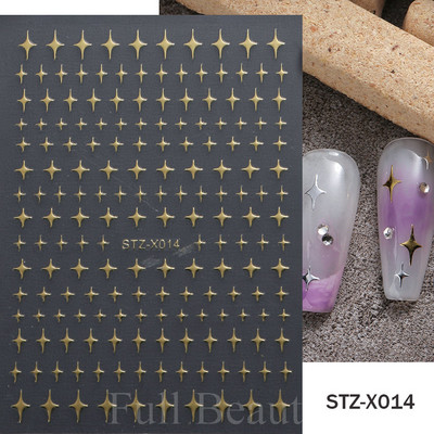 3D zvaigzne, melns, balts, piekariņi, nagu mākslas uzlīme Zelta Saules Mēness Sirds Slīdnis Pašlīmējošs Y2k Mode Nail Decal Dekorācijas manikīrs