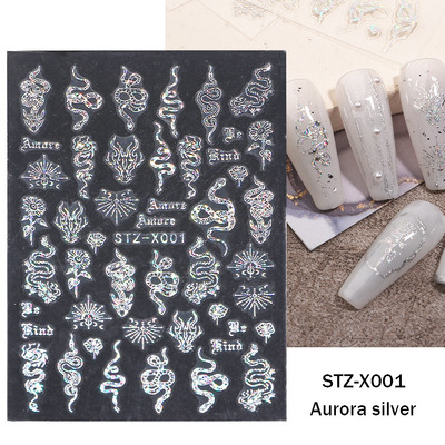 3D zvaigzne, melns, balts, piekariņi, nagu mākslas uzlīme Zelta Saules Mēness Sirds Slīdnis Pašlīmējošs Y2k Mode Nail Decal Dekorācijas manikīrs