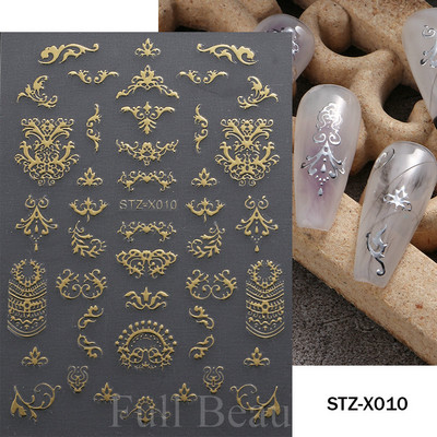 3D zvaigzne, melns, balts, piekariņi, nagu mākslas uzlīme Zelta Saules Mēness Sirds Slīdnis Pašlīmējošs Y2k Mode Nail Decal Dekorācijas manikīrs