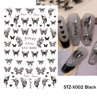 3D zvaigzne, melns, balts, piekariņi, nagu mākslas uzlīme Zelta Saules Mēness Sirds Slīdnis Pašlīmējošs Y2k Mode Nail Decal Dekorācijas manikīrs