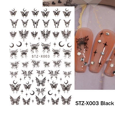 3D zvaigzne, melns, balts, piekariņi, nagu mākslas uzlīme Zelta Saules Mēness Sirds Slīdnis Pašlīmējošs Y2k Mode Nail Decal Dekorācijas manikīrs