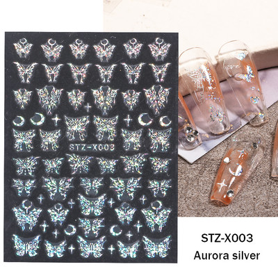 3D zvaigzne, melns, balts, piekariņi, nagu mākslas uzlīme Zelta Saules Mēness Sirds Slīdnis Pašlīmējošs Y2k Mode Nail Decal Dekorācijas manikīrs