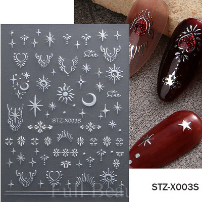 3D zvaigzne, melns, balts, piekariņi, nagu mākslas uzlīme Zelta Saules Mēness Sirds Slīdnis Pašlīmējošs Y2k Mode Nail Decal Dekorācijas manikīrs