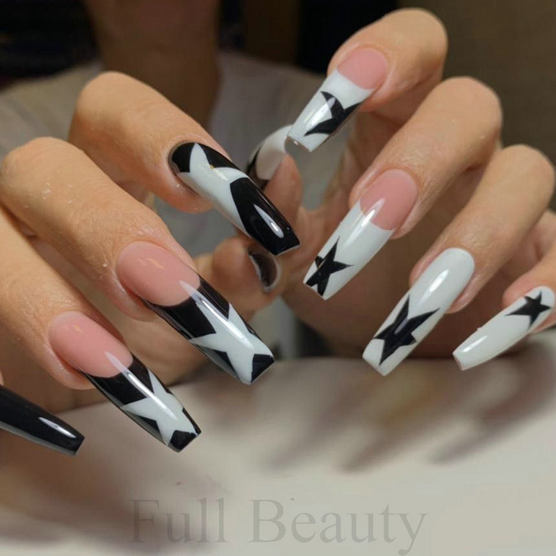 3D zvaigzne, melns, balts, piekariņi, nagu mākslas uzlīme Zelta Saules Mēness Sirds Slīdnis Pašlīmējošs Y2k Mode Nail Decal Dekorācijas manikīrs