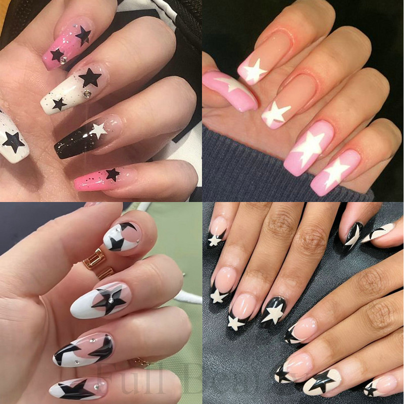 3D zvaigzne, melns, balts, piekariņi, nagu mākslas uzlīme Zelta Saules Mēness Sirds Slīdnis Pašlīmējošs Y2k Mode Nail Decal Dekorācijas manikīrs