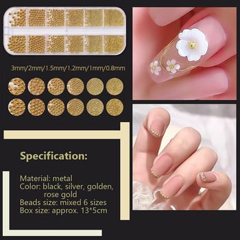 12 Χάντρες Caviar Metallic Nail Art αξεσουάρ, Μεταλλικές χάντρες νυχιών με κουτί για διακόσμηση νυχιών