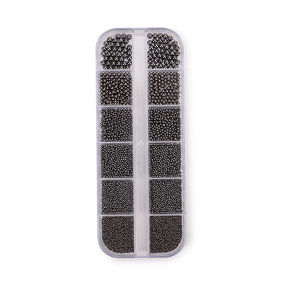 12 nodalījumi kaviāra krelles, metāliski nagu mākslas aksesuāri, metāla nagu krelles ar kastīti nagu dekorēšanai